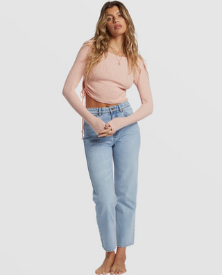 Billabong- Its A Vibe Long Sleeve Cropped Top- Dusty Peach