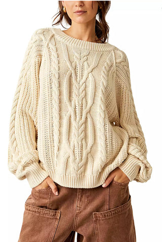 Free People Frankie Cable Sweater- Ivory