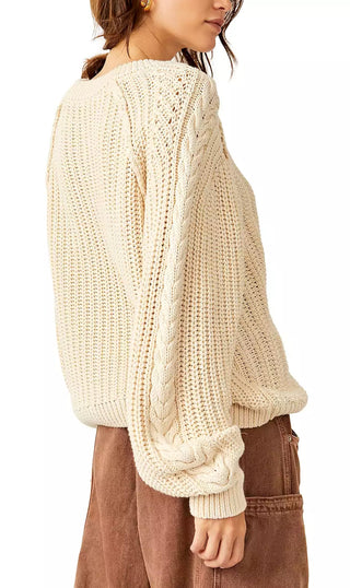 Free People Frankie Cable Sweater- Ivory