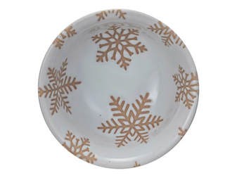 White Stoneware Bowl With Snowflakes