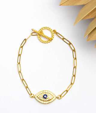 18K Link Bling'd Out Evil Eye Bracelet