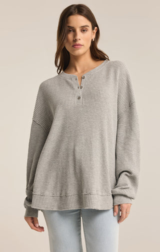 Z Supply - Jax Cozy Waffle Henley Classic Heather Grey