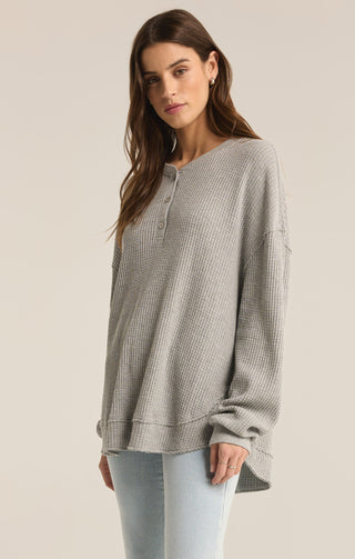 Z Supply - Jax Cozy Waffle Henley Classic Heather Grey