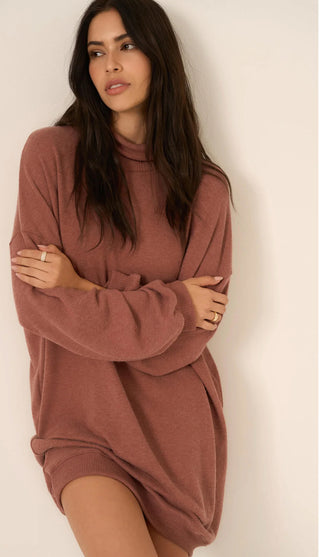 Kai Funnel Neck Cozy Dress - Gingerbread