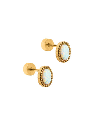 Luna Opal White Screwback Stud Earrings // LinnyCo