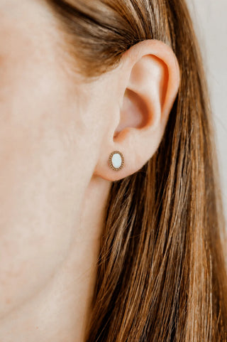 Luna Opal White Screwback Stud Earrings // LinnyCo