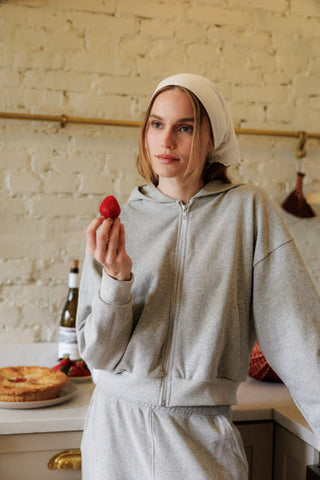 Sean French Terry Cropped Zip Hoodie - Heather Grey // Perfect White Tee