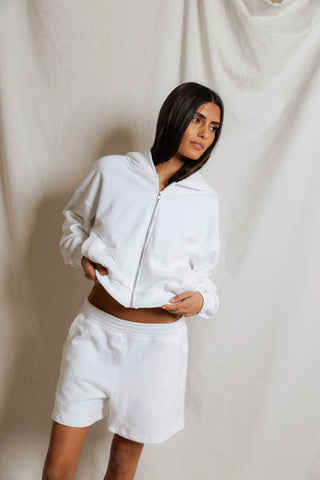 Sean French Terry Cropped Zip Goodie - White // Perfect White Tee