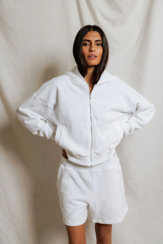Sean French Terry Cropped Zip Goodie - White // Perfect White Tee