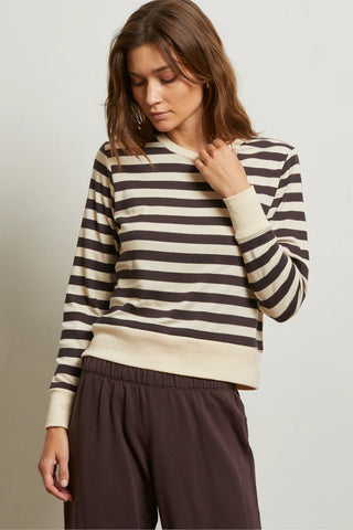 Stef Luxe Rib LS Crewneck / Mocha Stripe / Perfect White Tee