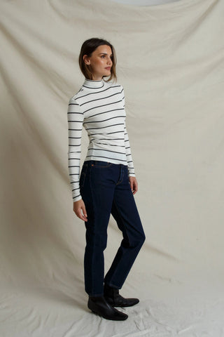 Tati Micro Modal Cashmere Turtleneck - Natural/Charcoal Stripe // Perfect White Tee