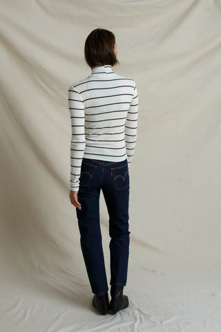 Tati Micro Modal Cashmere Turtleneck - Natural/Charcoal Stripe // Perfect White Tee