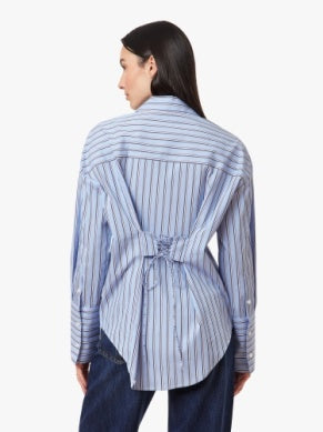 Tie Back Poplin Shirt - French Blue