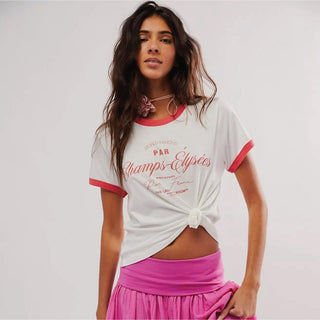 Champs- Elysees - Perfect Ringer Tee - White & Red