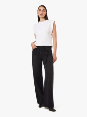 Brynn Self Tie Wide Leg Jean - Washed Black
