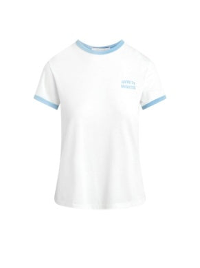The Collegiate Chest Logo Ringer Tee - White/Sea Blue // Favorite Daughter
