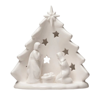 Ceramic Holy Family w/ Tree & Cutouts