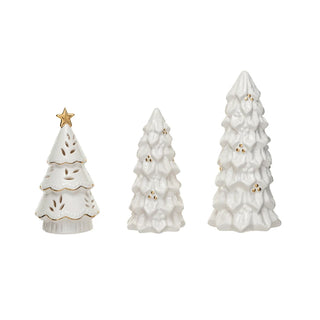 Ceramic Decorative Christmas Trees w/ Gold Designs