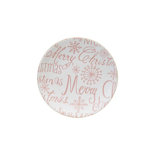 6" Round Merry Christmas Plate / Pink & White