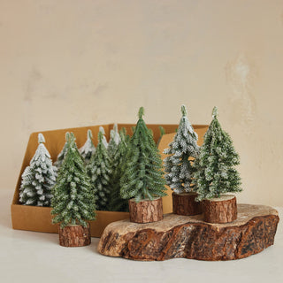 Small Faux Evergreen Trees w/ Wood Bases