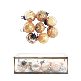 Mercury Glass Ornaments in Display Box / Set of 9