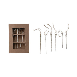 Silver Glass Icicle Ornaments/ Set of 6