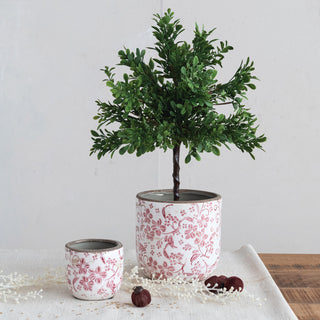 Pink Floral Stoneware Planter / 2 Sizes