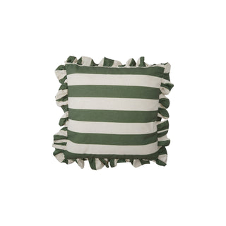 Green & White Striped Ruffle Pillow